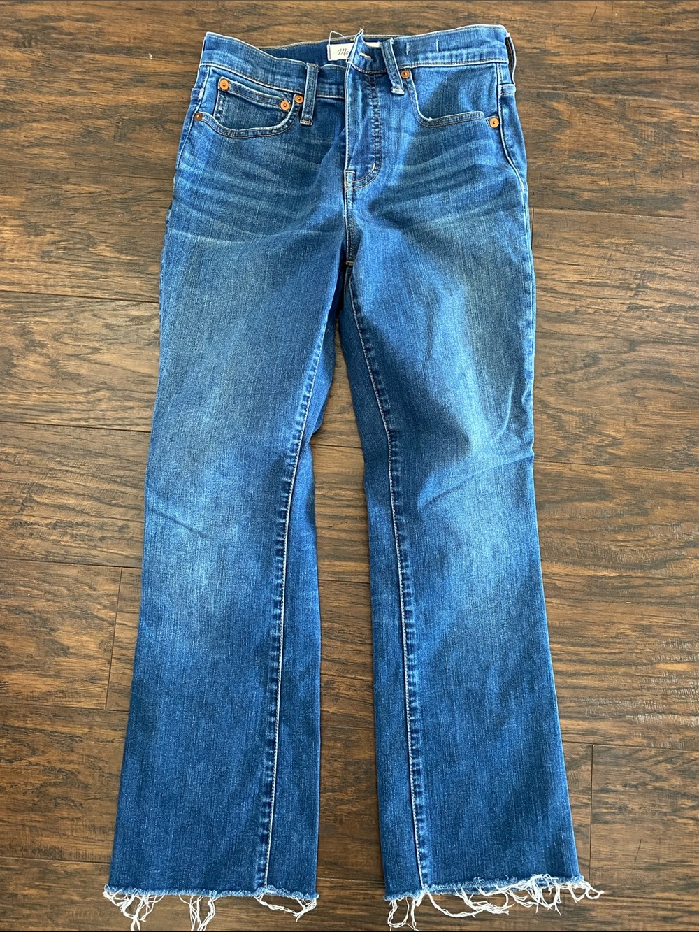 Madewell Blue Flare Jeans with Frayed Hem